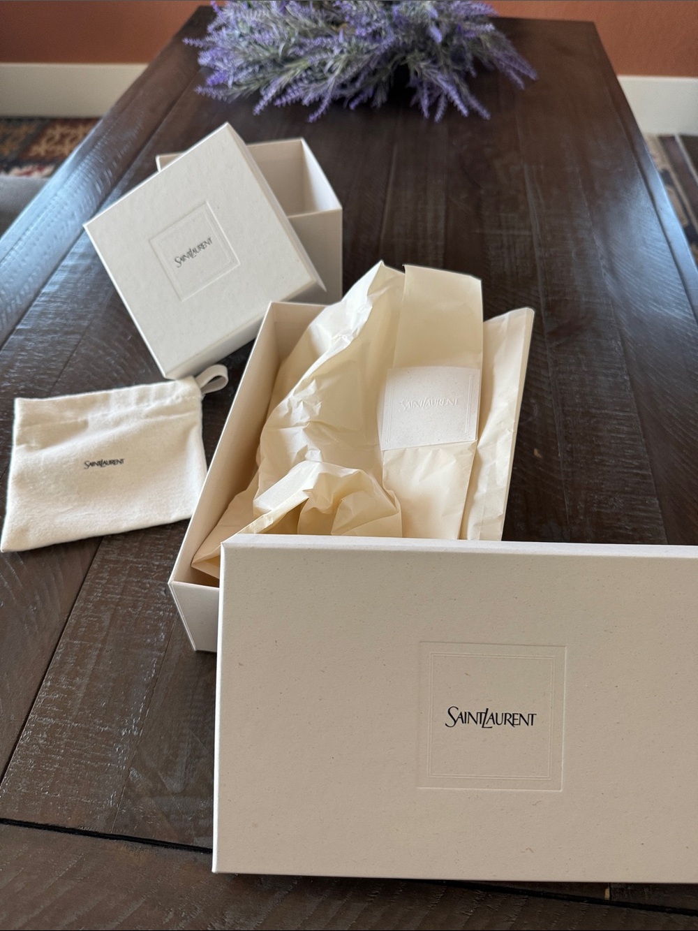Saint Laurent Cream Logo Drawstring Pouch